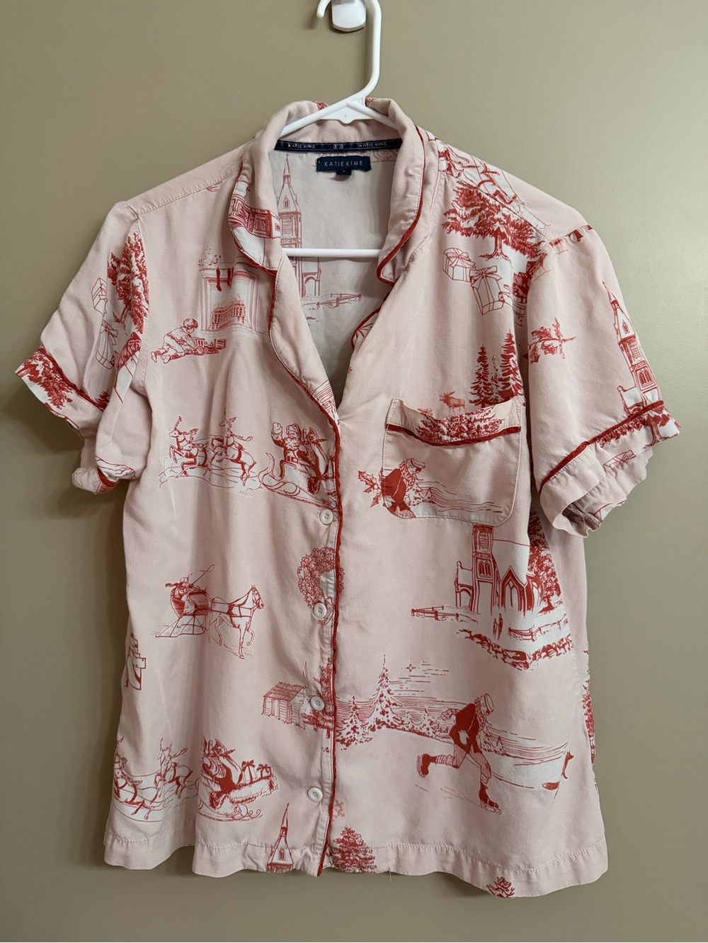 Katie Kime Holiday Toile Short Sleeve Pajama Top